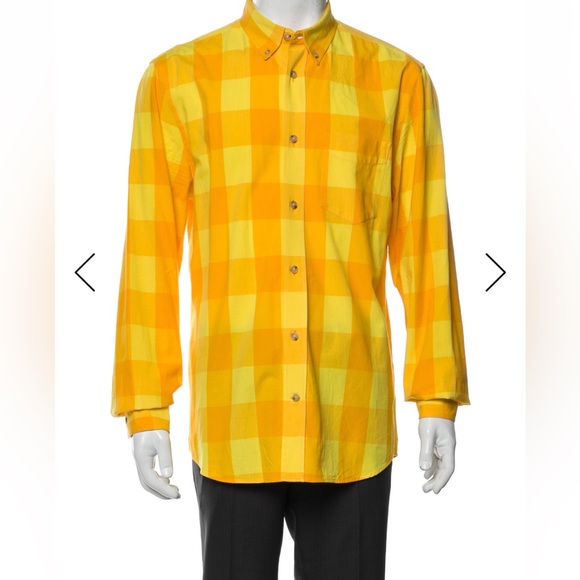 Acne Studios bright yellow plaid cotton button shown shirt. Size XL. Unisex. - Picture 1 of 2
